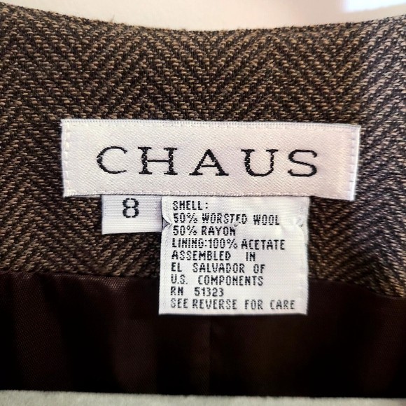 Vintage Chaus Blazer Herringbone Lambswool  Rayon Suit Separate Brown Size 8 - Picture 10 of 16